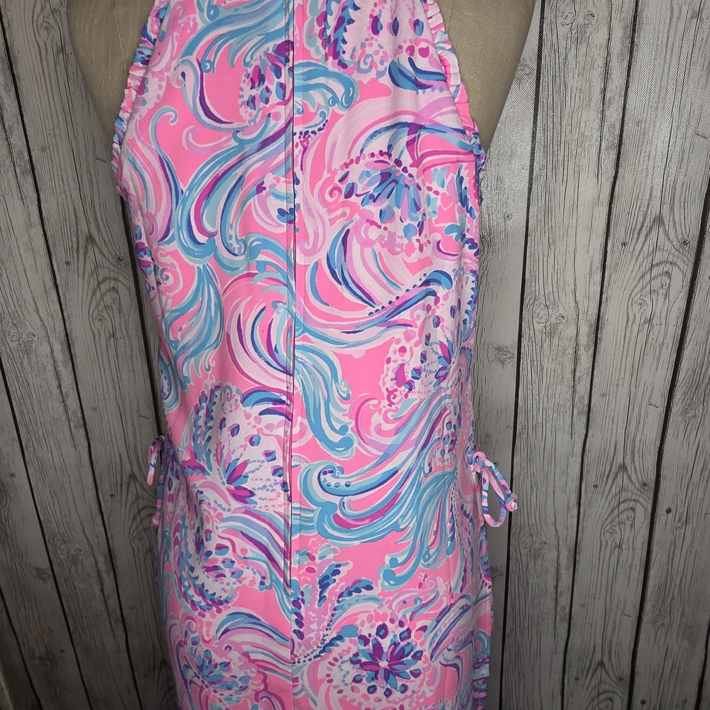 Lilly Pulitzer Mila Shift Romper | Built-in Shorts | Pink Blue Tropical | 6 - Picture 5 of 13